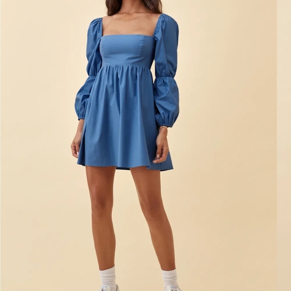 Reformation Michaela Puff-Sleeve Organic Cotton Mini Dress sz 6 - Picture 2 of 5